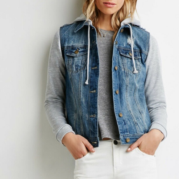 distressed hooded denim jacket